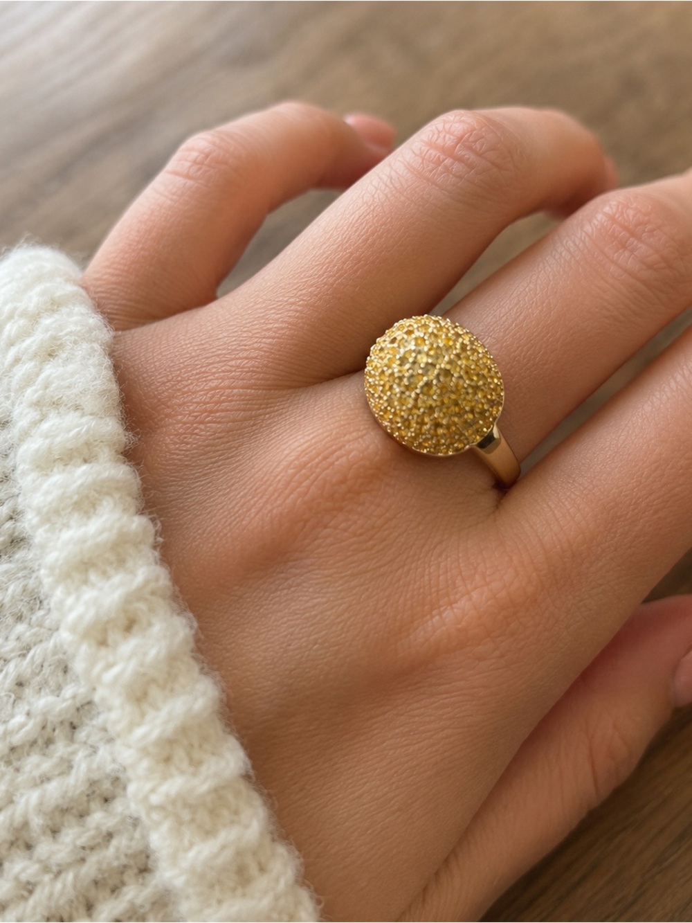 Gold Tone Pave Dome Cocktail Ring Clear Champagne Stones Size 8 925